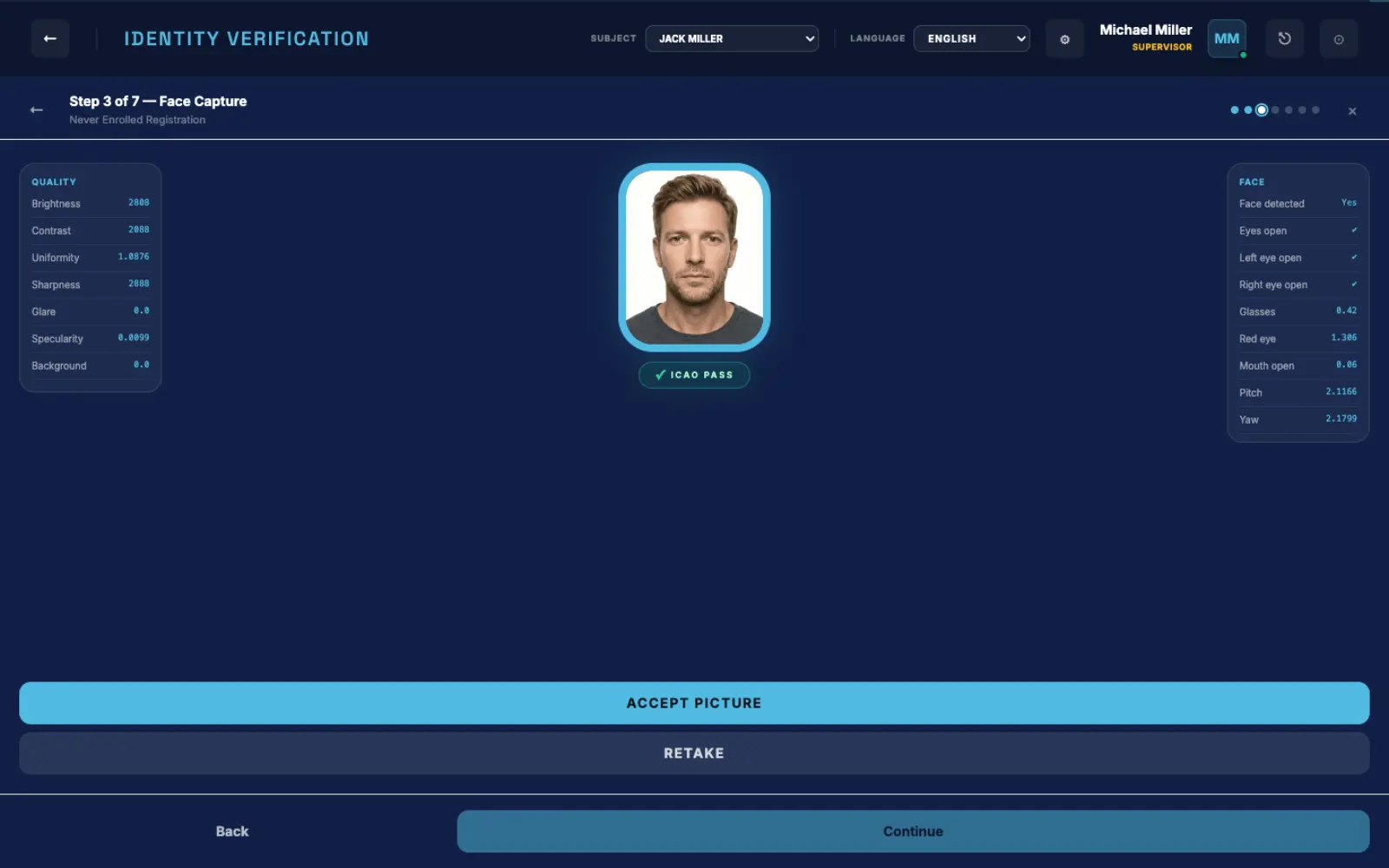 BioEnrol face capture with ICAO quality and liveness pass