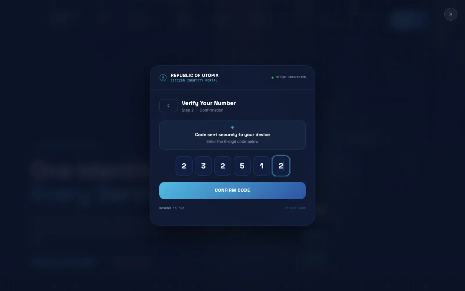 Citizen Portal mobile number verification by one-time code