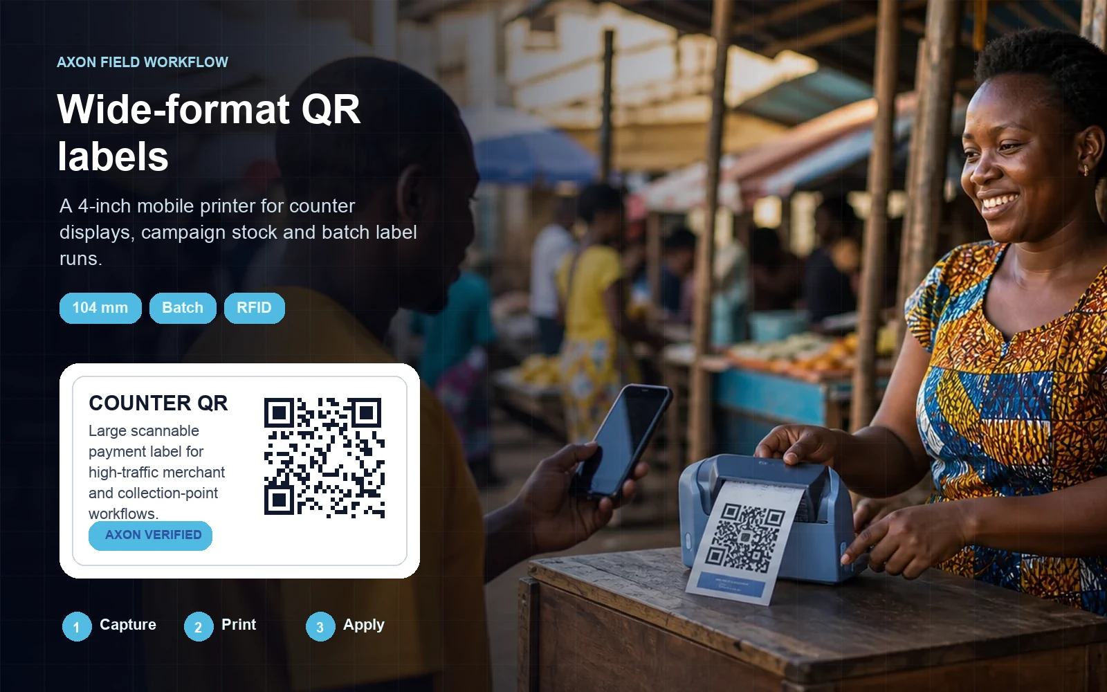 NIIMBOT B4 wide-format QR label workflow at a merchant counter
